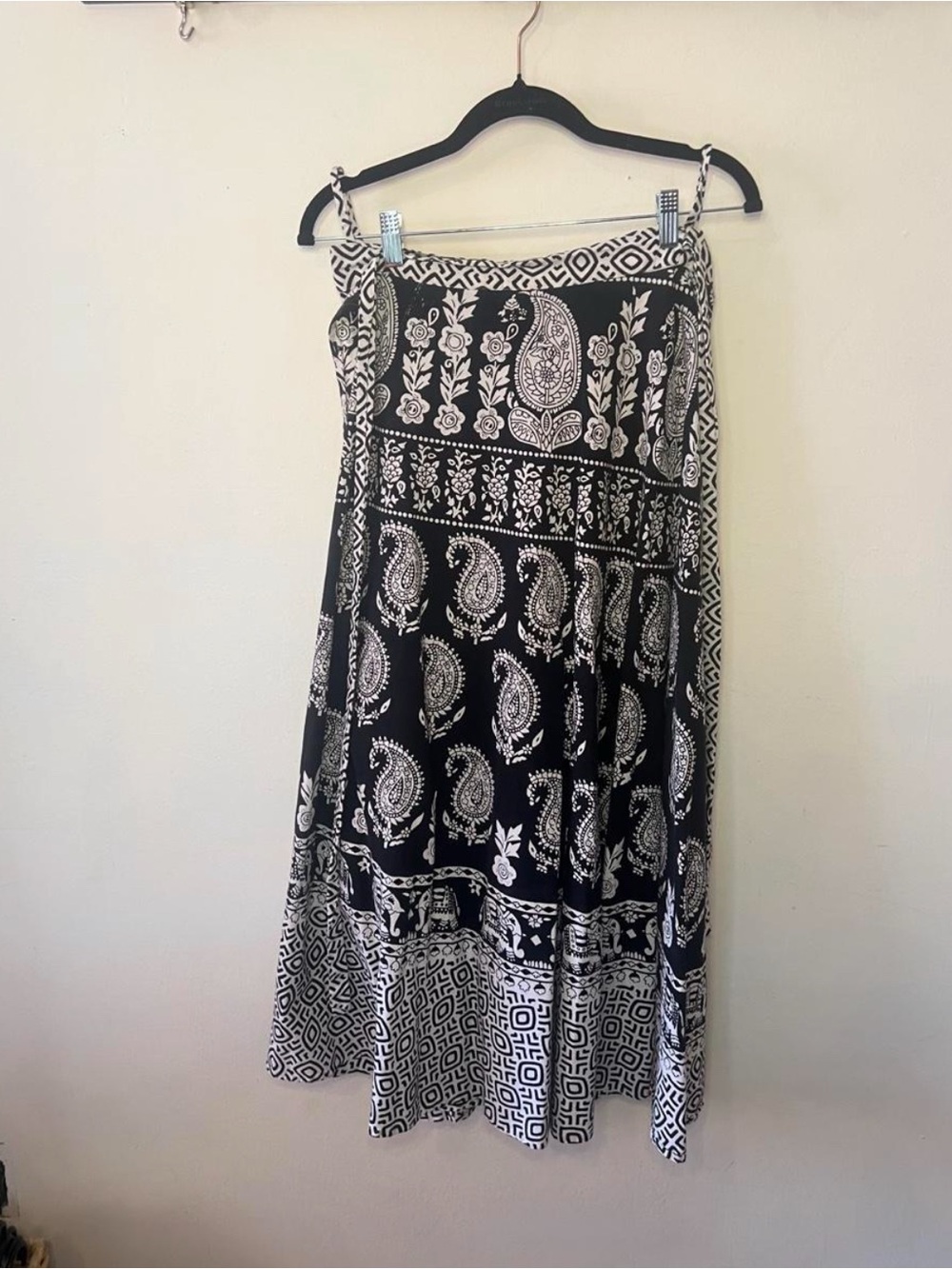 Black and White Paisley Midi Wrap Skirt - Women's